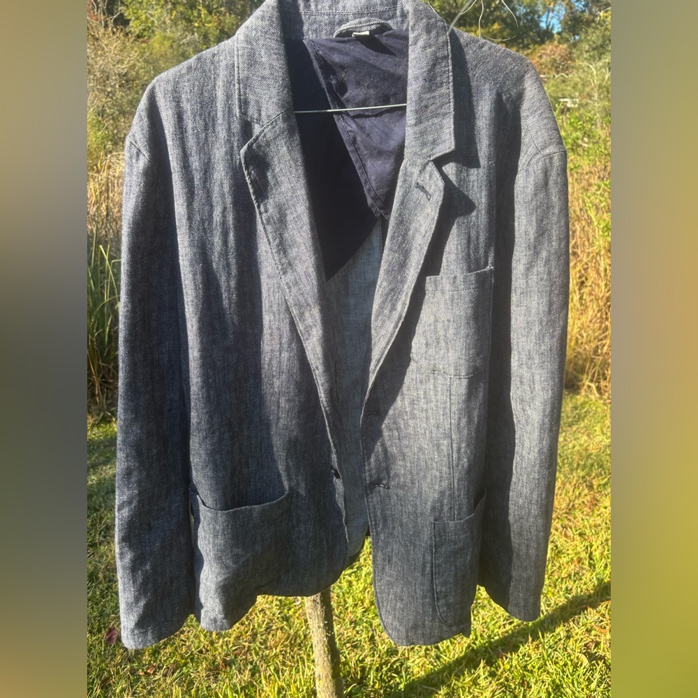 Goodfellow & Co. Men’s Javket Voat Linen Blend Navy Blue Herringbone Weave XL